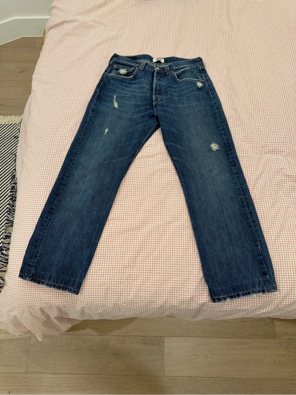 Levi's Dark Blue Straight Jeans with Light Distressing